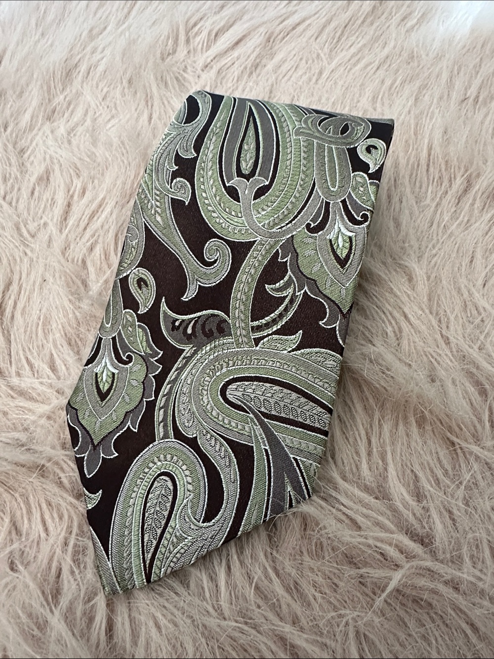 Etro Olive Green and Brown Paisley Silk Tie